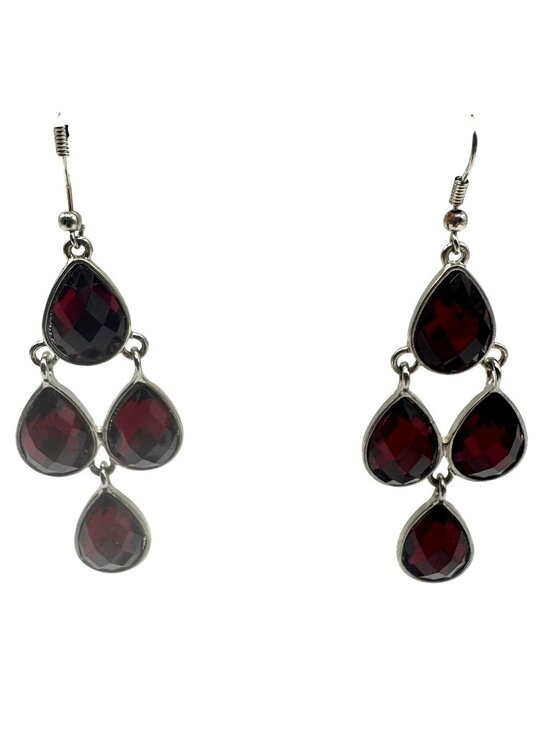 Silver Drop Earrings With Red Teardrop Gemstones - Picture 1 of 3